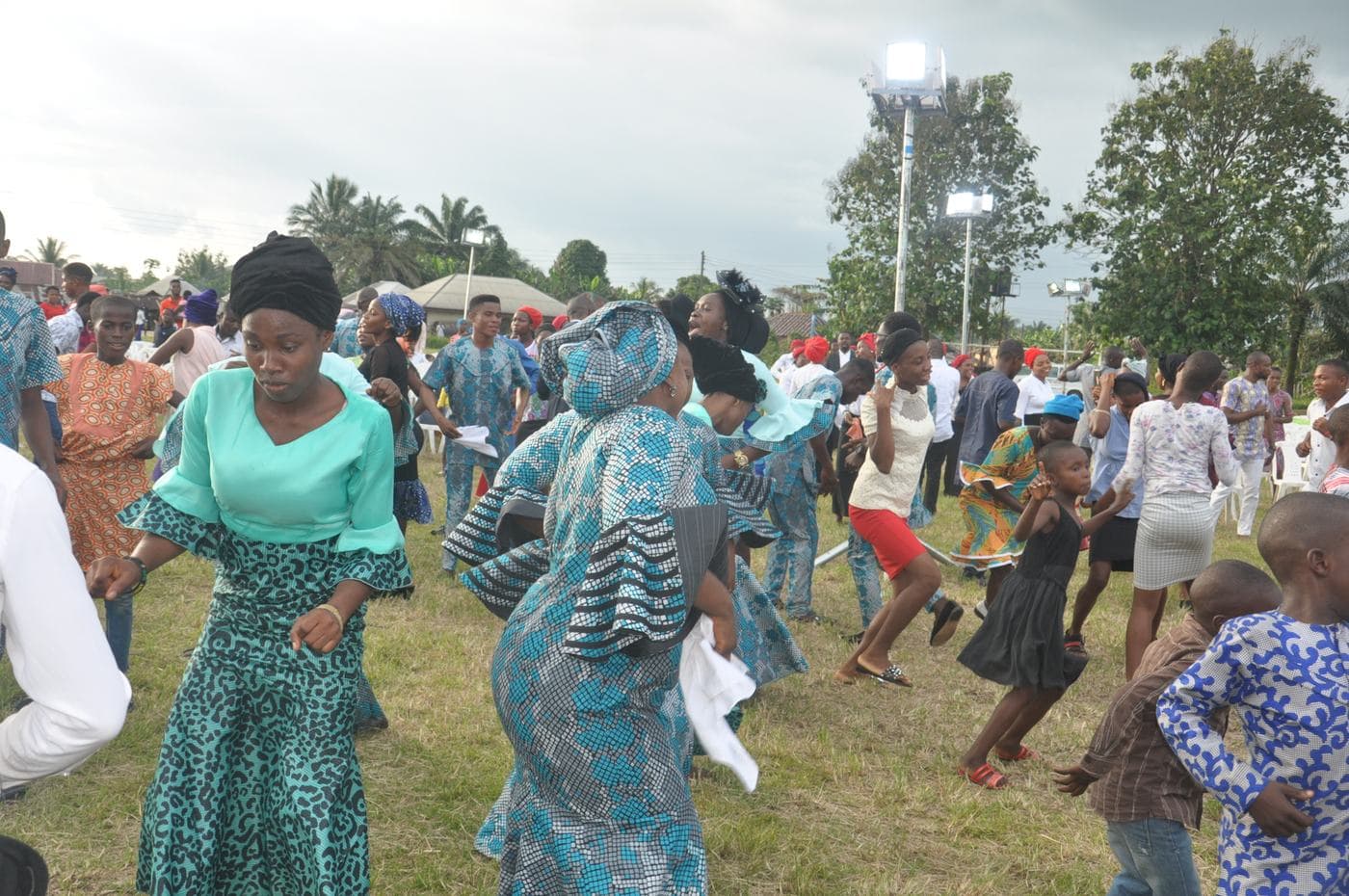 The choir gathered together on the field.