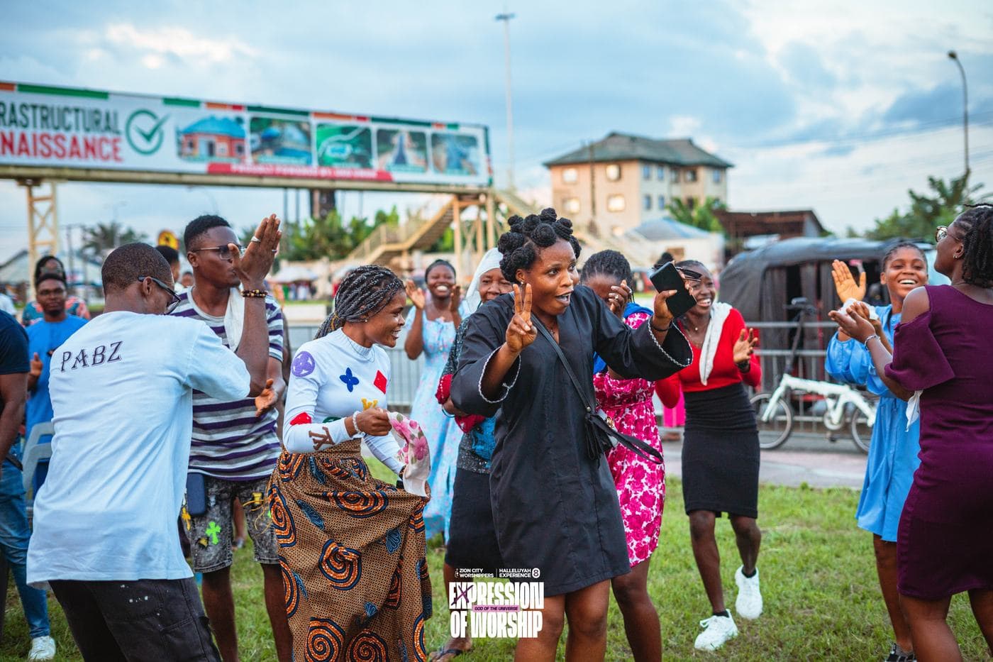 A candid moment among members of the crowd.